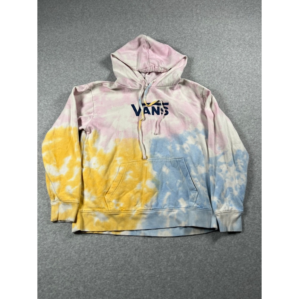 Vans Hoodie Womens L Pink Yellow Blue Tie Dye Logo Pullover Skate Streetwear